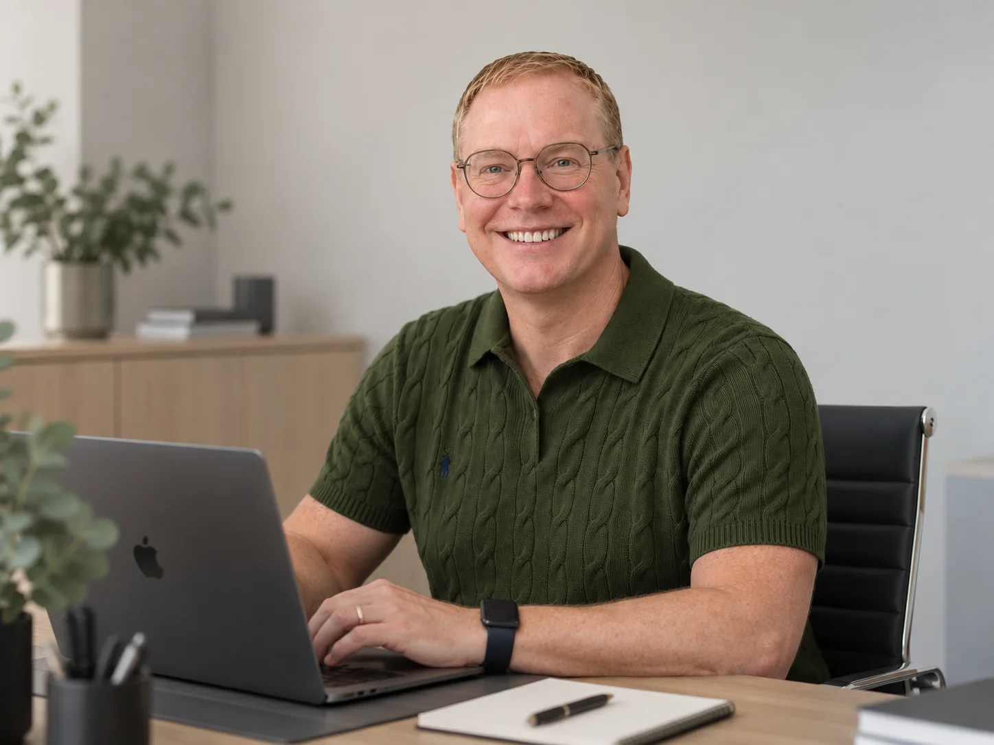 Steven Mather, business solicitor, at his desk